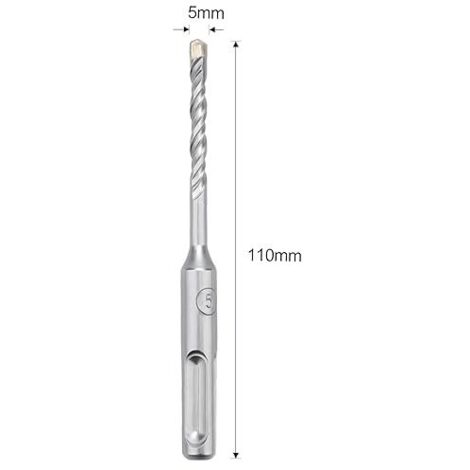Punta SDS Plus 5 x 110 mm, con 4 taglienti in metallo duro e doppia elica, punta per martello perforatore per calcestruzzo, pietra, pietra naturale