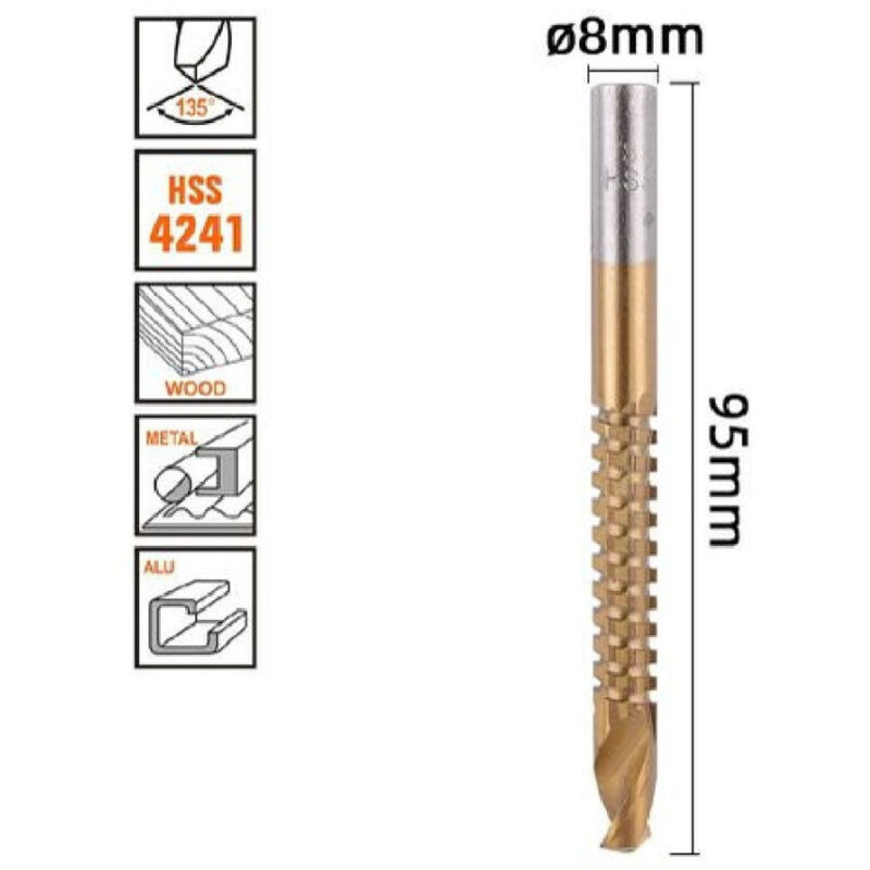 Image of Trade Shop - spiralbohrer Ø8MM x 95MM titan hss 4241 für metall holz 57152 -