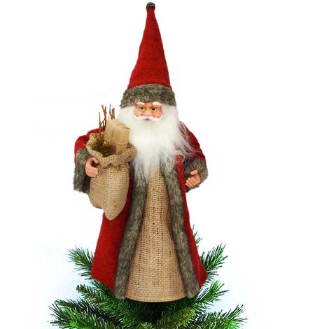 Immagini Natalizie Babbo Natale.Puntale Babbo Natale Per Albero Abiti Tessuto E Juta Decorazioni Natalizie 30cm