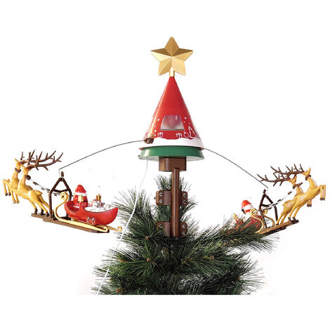 Puntale con slitte babbo natale renne pupazzo di neve rotante albero di natale stella luminosa musicale