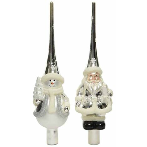 Puntale in vetro figure natalizie bianco argento 28cm 1 pezzo