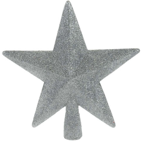Puntale per albero di Natale a forma di stella argentata infrangibile da 19 cm