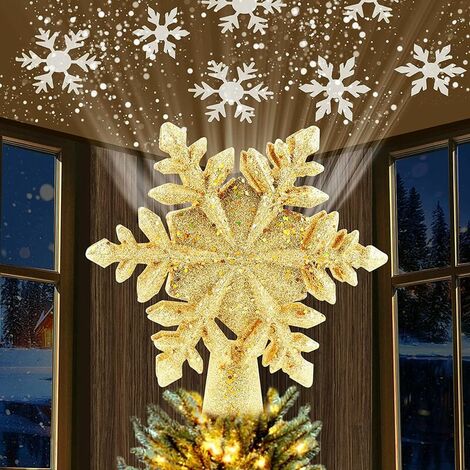 Puntale per albero di Natale con proiettore a fiocco di neve, proiettore per albero di Natale, proiettore per albero di Natale e decorazione natalizia siberiana per uso interno - oro
