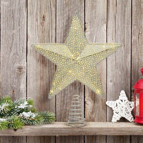 Puntale per albero di natale stella luminosa con 23 led bianco caldo addobbo natalizio Ø30 cm