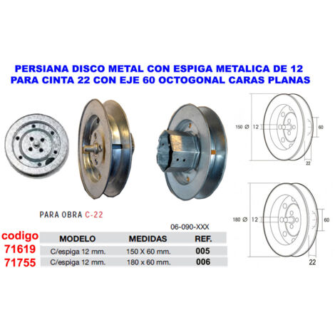 Puntale per tapparella a disco metallico 18x60 con 22 assi 60 OCT Carap06090005