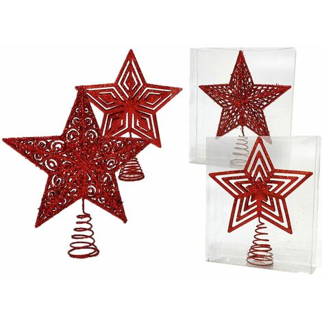 Puntale stella rosso per albero di natale addobbi natalizi in decorazioni ornamenti casa negozio vetrine h27 cm - decoro: decoro 4