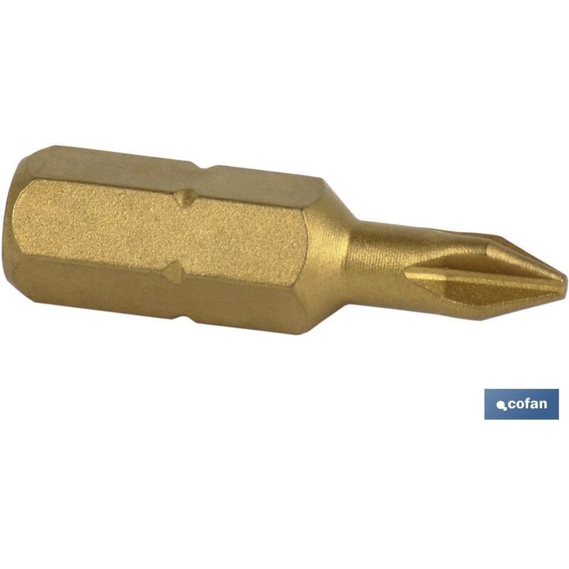 Punta de titanio 1/4 50 mm ph-1 venta unitaria , Puntas titanio Phillips de atornillar en 1/4, con huellas desde PH-1 hasta PH-3, versiones de 25 mm