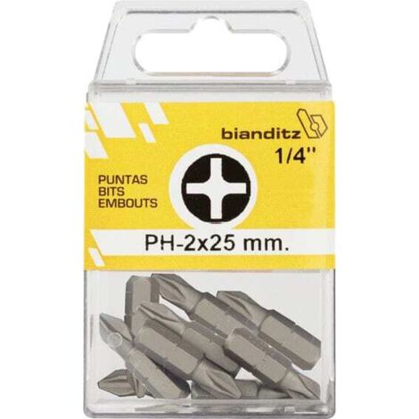 Puntas de Destornillador PH Bianditz 1 4" TIN Niquelado3x25Blister de 10 unidadesBlister de 10 unidades Niquelado 3x25