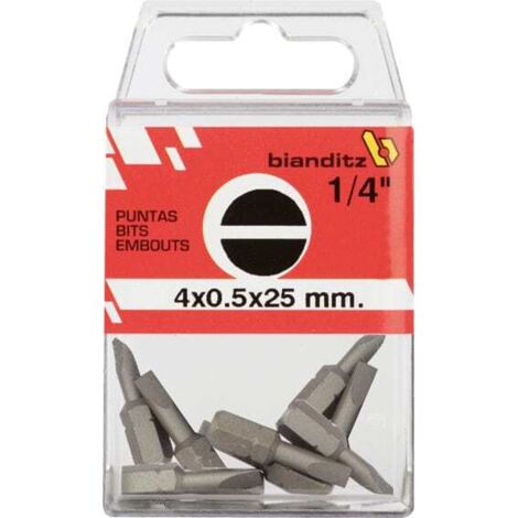 Puntas de Destornillador Plano Bianditz 1 4" Niquelado4.5x0.6x25Blister de 10 unidadesBlister de 10 unidades Niquelado 4.5x0.6x25