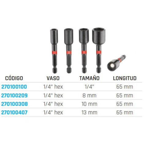 Puntas de impacto con vaso diseñado para alta torsión 1/4” hex 10 mm 65 mm TENGTOOLS 270100308