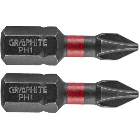 Puntas de impacto de grafito PH1 25 mm - 2 piezas - duraderas, para destornilladores de impacto