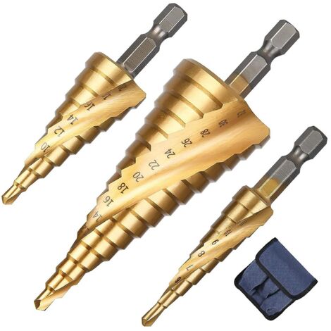 Punte coniche a spirale, da 3 a 13 mm di diametro, adatte per legno e metallo, punte coniche multiforo.