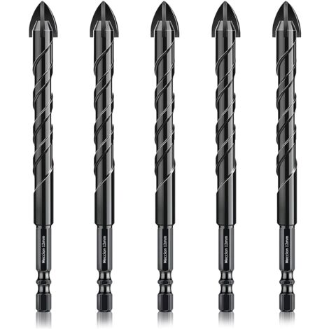 Punte da trapano per piastrelle 12mm 5 pezzi Punte da trapano a croce professionali in carburo di tungsteno per piastrelle, mattoni, vetro, porcellana, plastica, legno, cemento, metallo morbido
