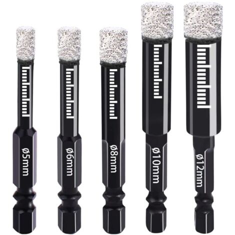 Punte diamantate da trapano da 5 mm, 6 mm, 8 mm, 10 mm, 12 mm, con attacco esagonale per ceramica, granito, vetro, porcellana, piastrelle, smerigliatrici angolari e trapani manuali