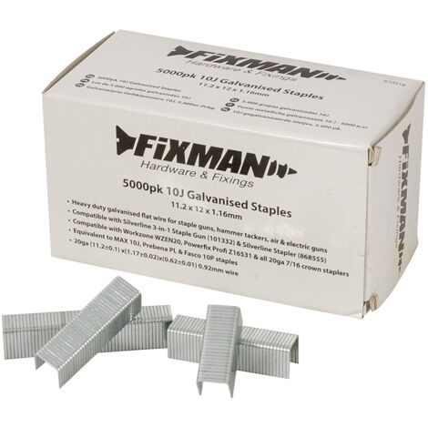 Punte metalliche 10J per graffatrici manuali pneumatiche ed elettriche Fixman 5000pezzi-11,2 x 12 x 1,16 mm