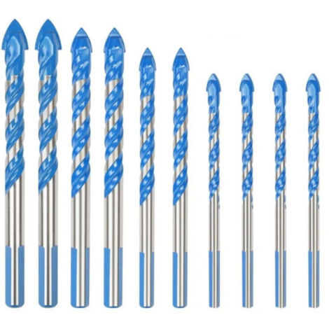 Punte multimateriale da 10 pezzi per piastrelle, vetro, porcellana, marmo, specchio e legno - Diametri 6 mm/8 mm/10 mm/12 mm - Forma triangolare per forare il metallo - OUYLAF