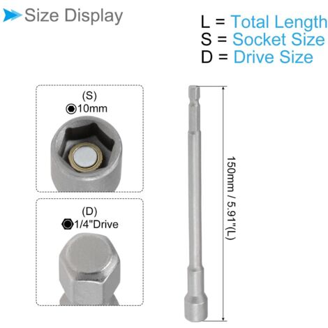 Punte per cacciavite magnetico, bussola da 10 mm, gambo esagonale da 1/4", chiave a bussola lunga in acciaio CR-V - (per riparazione di parti di auto), 2 pezzi