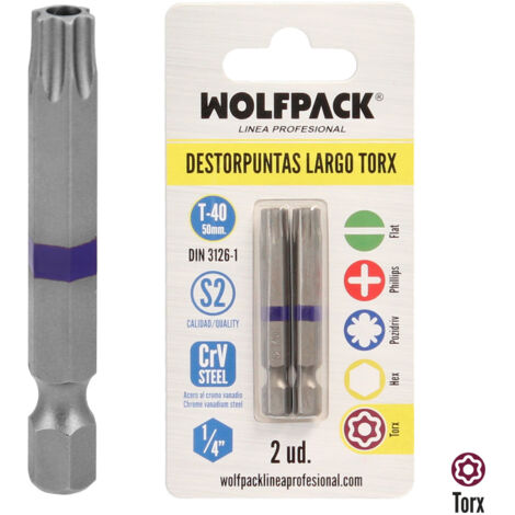 Punte per cacciavite Torx T40 lunghe (2 pezzi). Acciaio al cromo vanadio S2