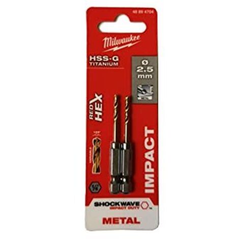 PUNTE PER FORATURA METALLO DA DIAMETRO 2 A DIAMETRO 13 HSS-G IN TITANIO SHOCKWAVE - RED HEX - MILWAUKEE - Diametro/Lunghezza Ø 2.5X62/19 mm 2pz