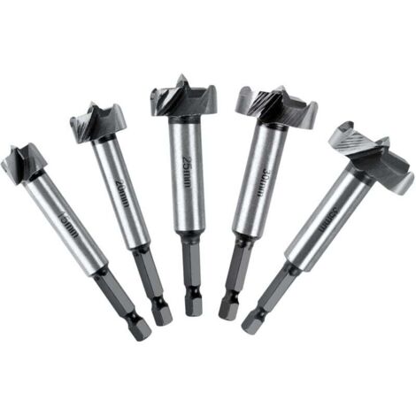 Punte per legno, set di 5 frese per lavorazione del legno con impugnatura esagonale, posizionamento regolabile, sega a tazza in carburo HSS per legno massello, sughero, listelli, compensato (15, 20, 2
