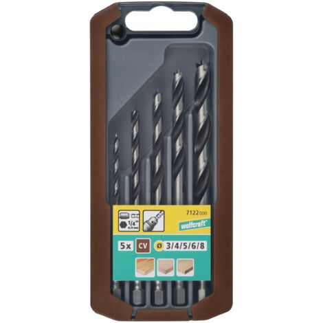 Punte per legno wolcraft a spirale cv con attacco esagonale 5 pezzi Ø 3,4,5,6,8 mm