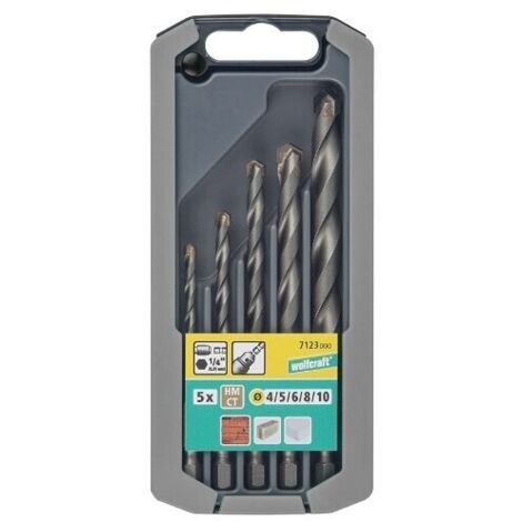 Punte per muro wolcraft in metallo duro con attacco esagonale 5 pezzi Ø 4,5,6,8,10 mm