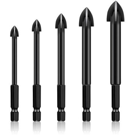 Punte per trapano per piastrelle in vetro e ceramica con 4 taglienti: 5 mm, 6 mm, 8 mm, 10 mm e 12 mm per piastrelle