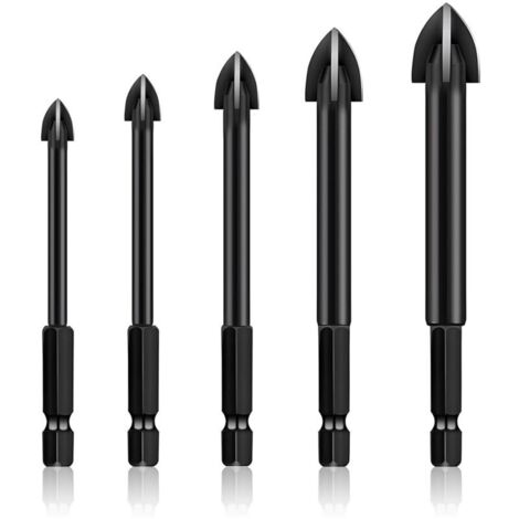 Punte per trapano per piastrelle in vetro e ceramica con 4 taglienti: 5 mm, 6 mm, 8 mm, 10 mm e 12 mm per piastrelle