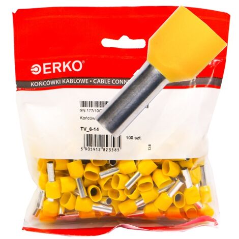 Puntera terminal aislada 2x6-14, 100 unidades, amarillo ERKO