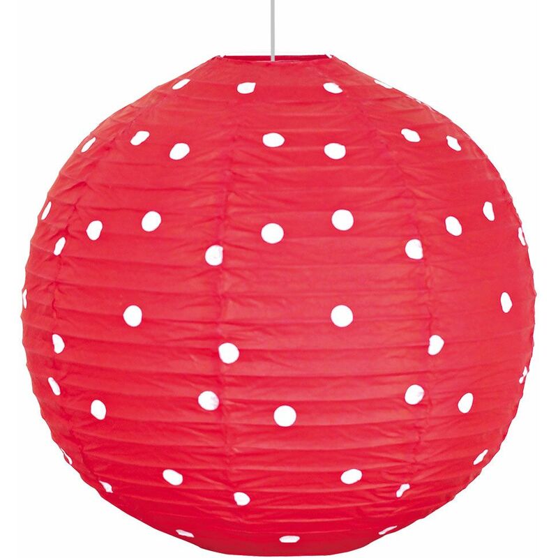 Image of Lampada a sospensione a soffitto di design, lampada a sospensione a sfera per l'illuminazione della camera dei bambini punteggiata di bianco rosso