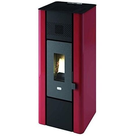 Punto Fuoco – Poêle à granulés 6,3 kW rouge – Sortie arrière 80 mm – Certification 4 étoiles – Surface chauffée 50-120 m³ – Tiroir à cendres facile