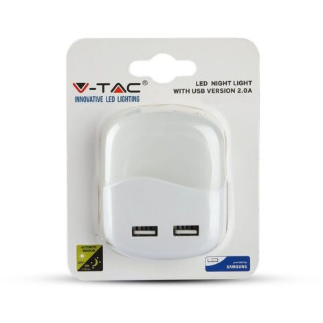 PUNTO LUCE LED RETTANGOLARE CHIP SAMSUNG CON SENSORE CREPUSCOLARE E 2 PORTE USB  Bianco Naturale