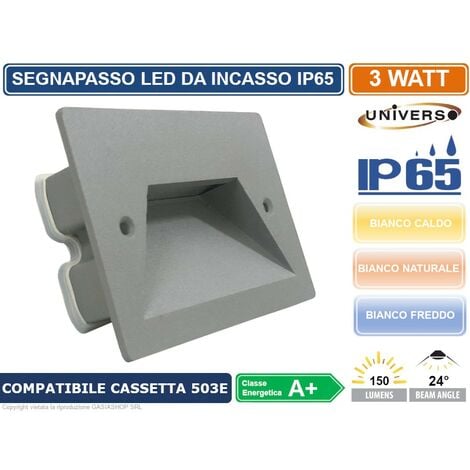 PUNTO LUCE SEGNAPASSO LED RETTANGOLARE COLORE GRIGIO MONTAGGIO A INCASSO 503E 3W 24° DA ESTERNO IP65 - Colore Luce: Bianco Naturale