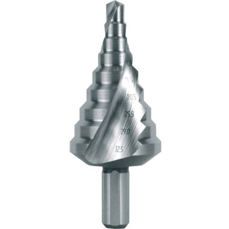 Punzone a scalino per foratura, diametro 6,5-32,5 mm, HSS, spirale con scanalatura Z.2, 9 livelli
