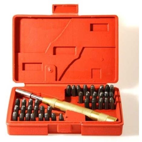 Punzoni/Numeratori lettere e numeri + simbolo & e punzonatore/battipunzoni 38 pezzi 4mm in valigetta