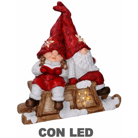 Pupazzo Babbo Natale con Led in Resina con bimba rosso cm 40x26xh15