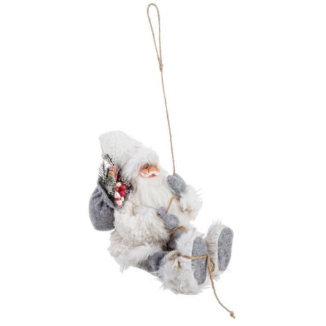 Pupazzo Babbo Natale con Pelliccia Decorazione Natalizia Bianca e Argento h 30 cm