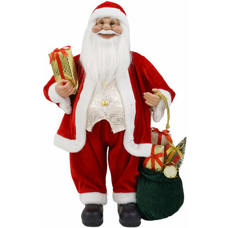 Pupazzo Babbo Natale H60 cm con Sacco e Pacco Regalo Rosso