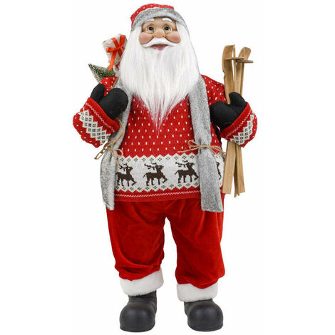 Pupazzo Babbo Natale H80 cm con Sci Rosso