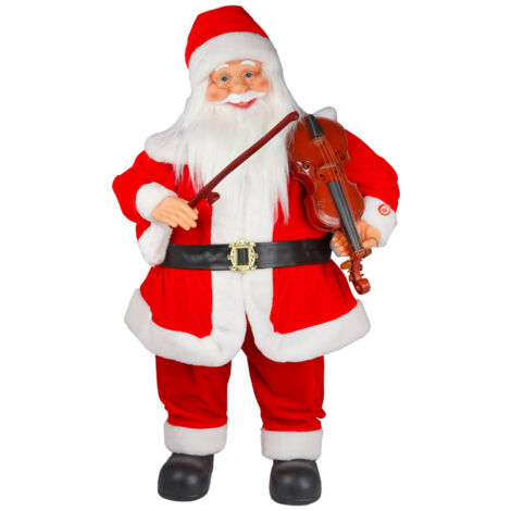 Pupazzo Babbo Natale H80 cm con Violino Luci e Suoni Rosso
