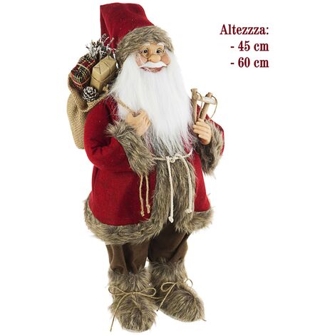 Pupazzo Babbo Natale Holly Rosso Statuetta Santa Claus Decorazione Natalizia - Dimensioni: H 60 cm