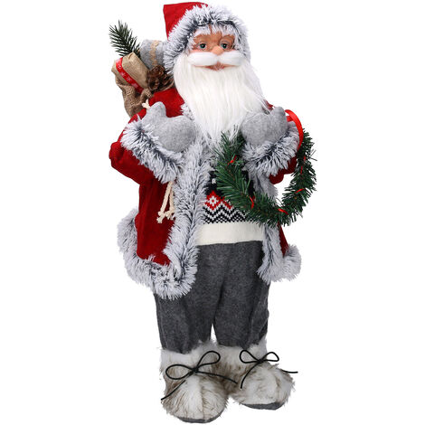 Pupazzo Babbo Natale in Tessuto con regali e ghirlanda grigio rosso cm 30x17,5xh65