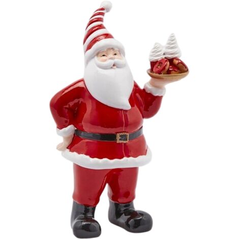 Pupazzo di Babbo Natale in poliresina, con torta, da 25 cm