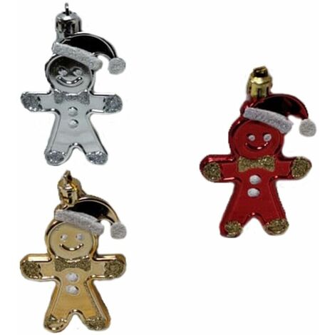 Pupazzo di neve addobbi decorazioni natalizi palline per albero natale rosso oro argento in plastica con glitter set da 12 - decoro: 12 appendini pupazzo misti