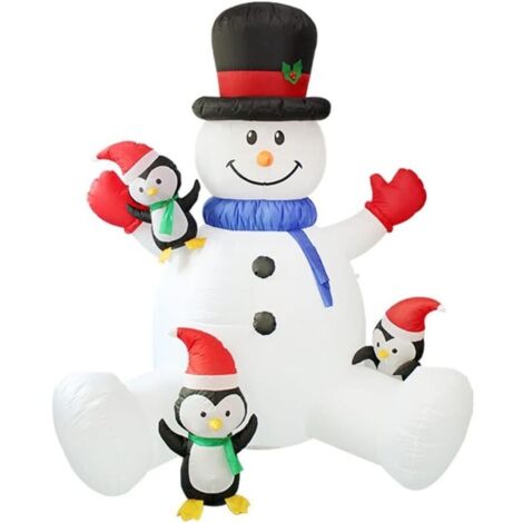 Pupazzo di neve gonfiabile gigante da 2,1 m - Pupazzo di neve gonfiabile luminoso con tre simpatici pinguini - Decorazione natalizia gonfiabile per uso interno o esterno
