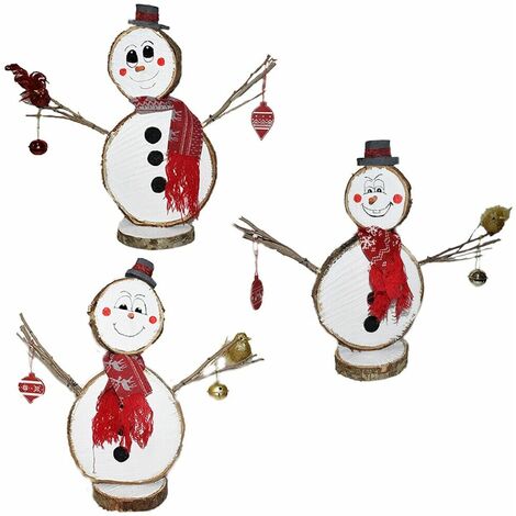 Pupazzo di neve per albero natale legno addobbi decorazioni casa natalizie prodotto artigianale tronco naturale vero idea regalo - decoro: Espressione sorriso occhi su grande