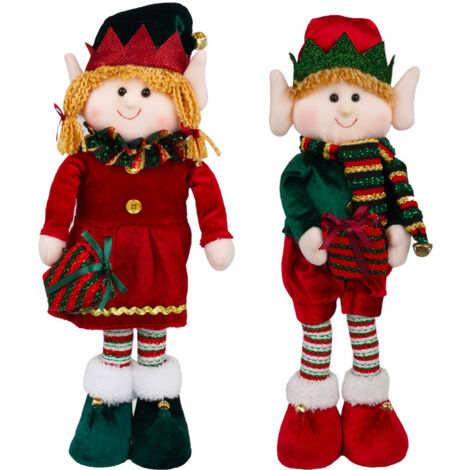 Pupazzo Elfo Natalizio H45 cm con Pacchetto Regalo in Tessuto Rosso