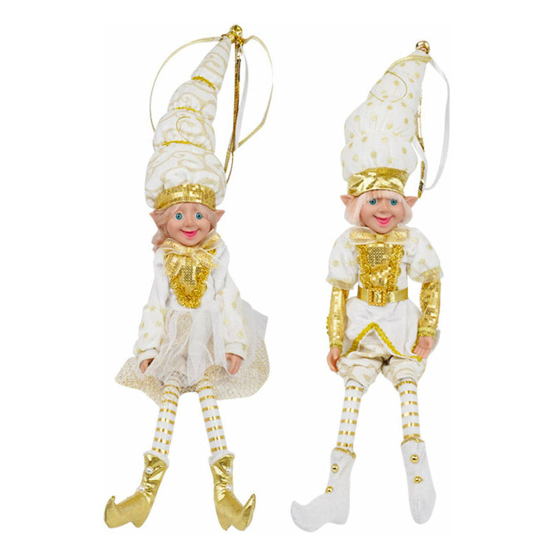 Giordanoshop - Pupazzo Elfo Natalizio H45 cm in Tessuto Bianco e Oro