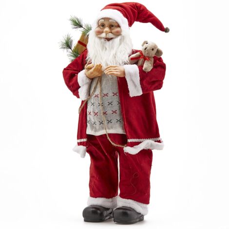 Pupazzo in Tessuto Rosso Babbo natale con Orsetto decorazione natalizia -46 cm