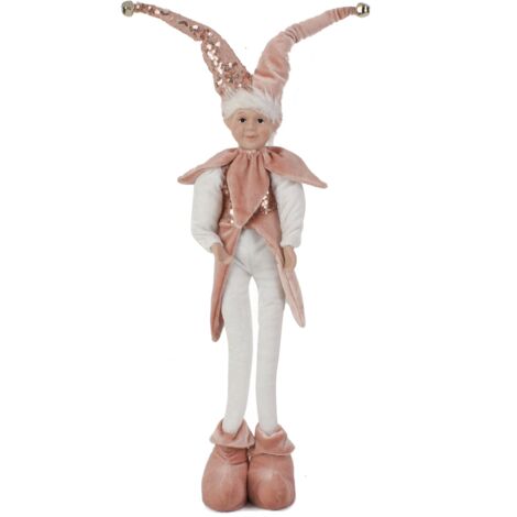 Pupazzo in Velluto Rosa "Giullare In Piedi" decorazione natalizia h 65 cm